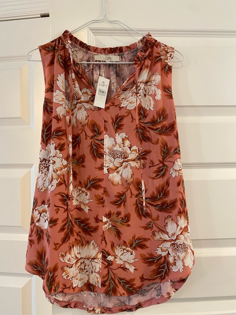 LOFT Rose Floral Ruffled Neck Sleeveless Shell Top